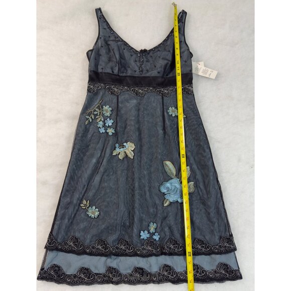 Vintage Teal Black Y2K Embroidered Silk Dress 10 Glam Fairy Dark Whimsigoth Bead - Picture 15 of 16